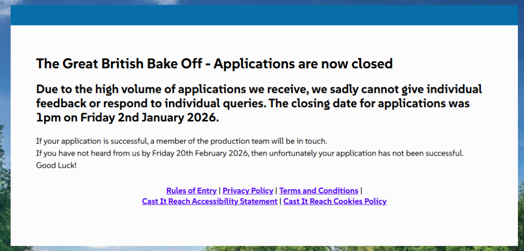 「ブリティッシュベイクオフ」シーズン17の募集終了